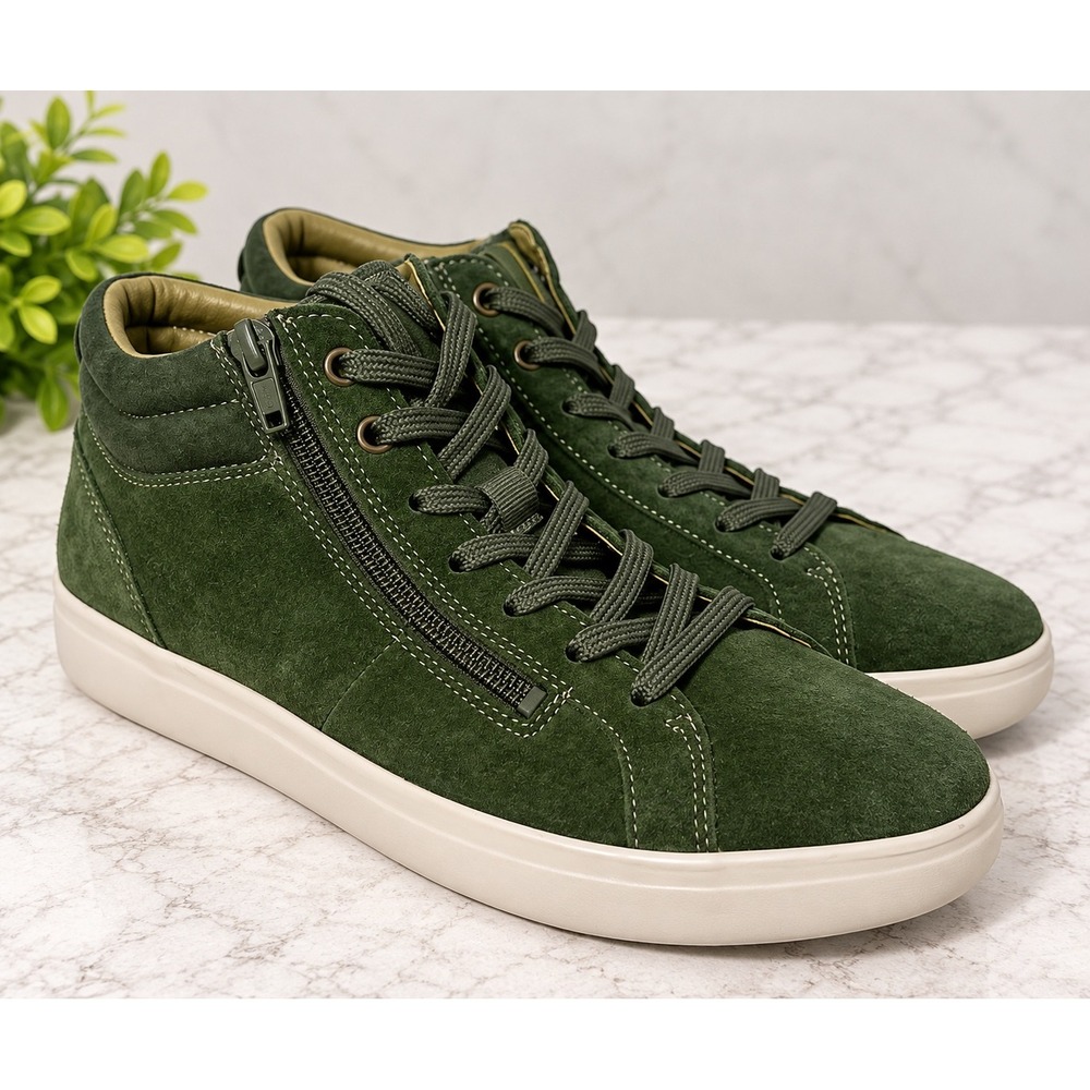 Vionic Rosemont Green Suede High Top Sneakers Side Zip Womens 7.5 Cupsole Shoes